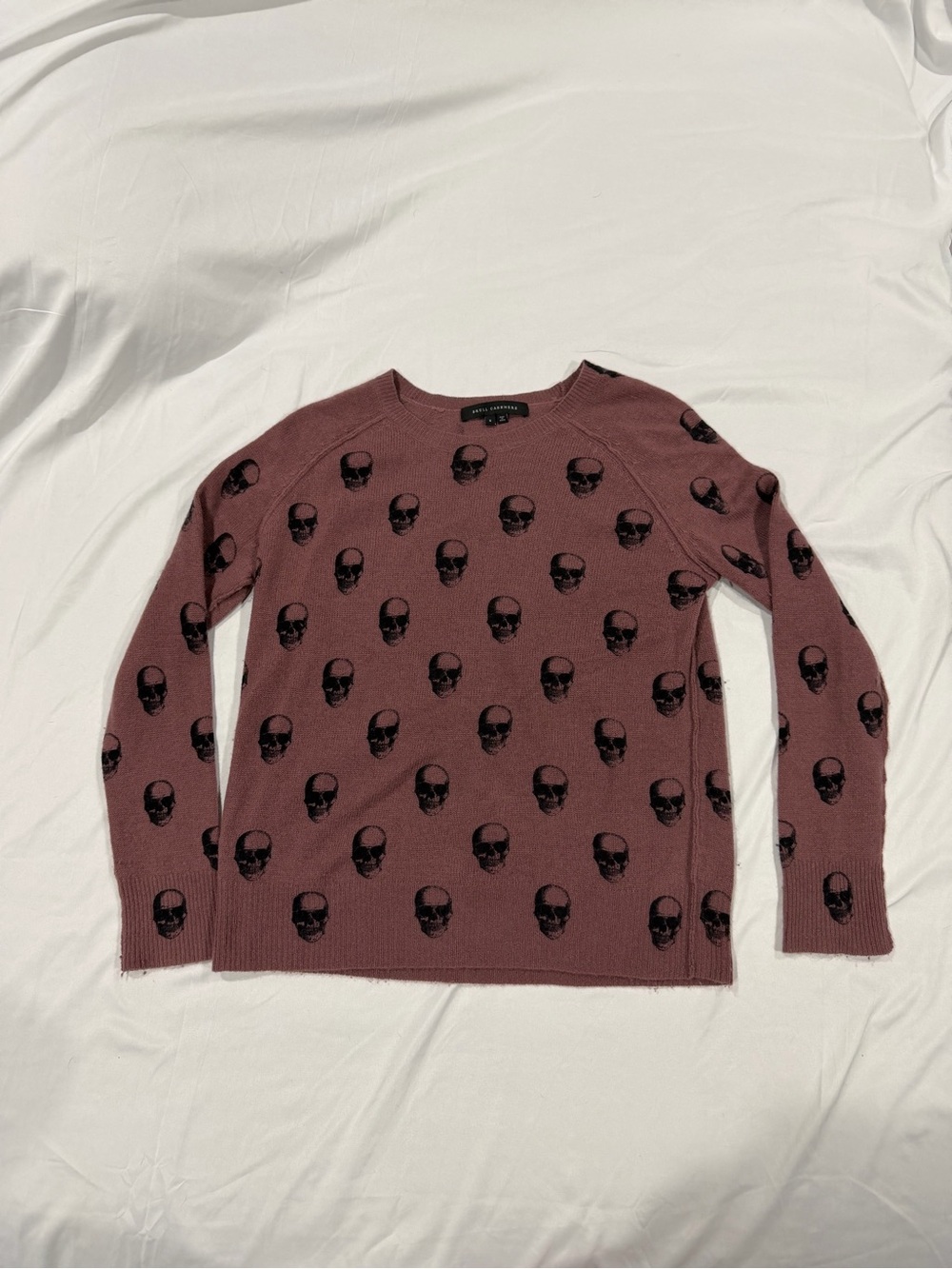 Skull Cashmere Dusty Rose Crewneck Sweater with Black Skulls
